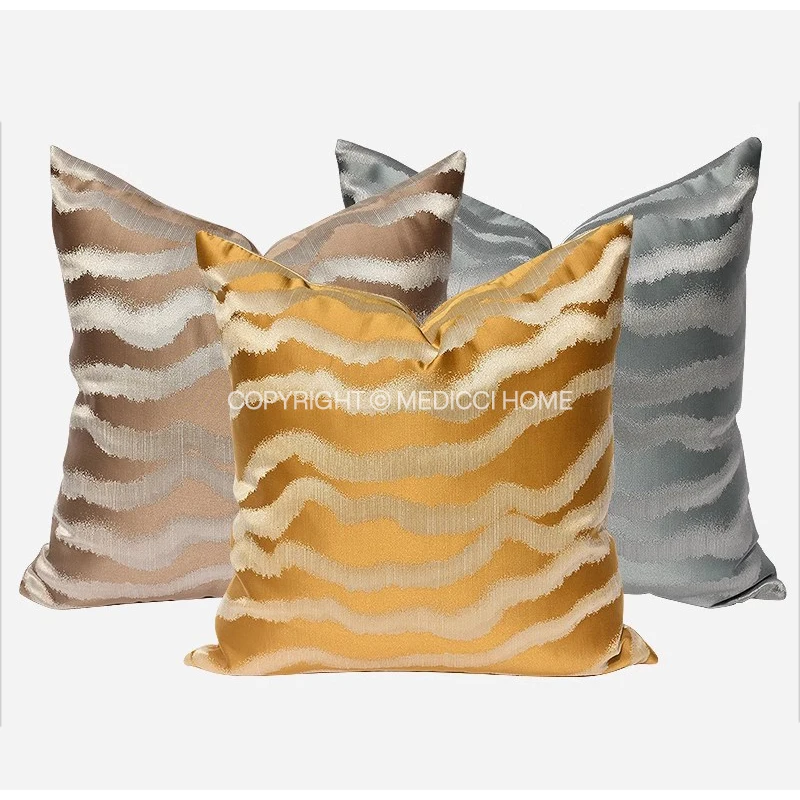 Medicci Home Art Cushion Cover Chinoiserie Chinese Feature Gradual Change Mountain Gold Color Jacquard Pillow Case Chic Modern