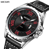 MEGIR Sport Watches for Men Leather Strap Quartz Watches Waterproof Calendar Fashion Military Wristwatches Reloj Hombre 1019