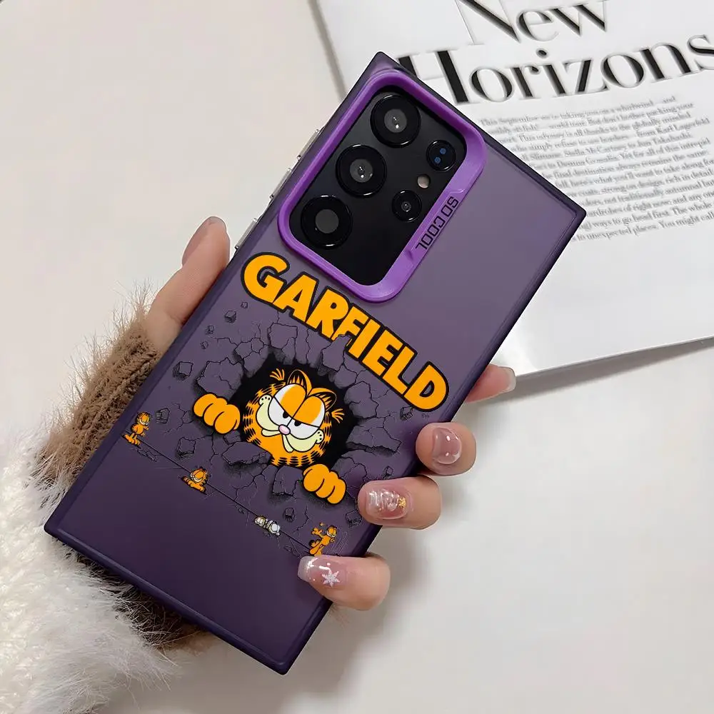 G-garfields Anime mignon coque de téléphone pour Samsung Galaxy S25 Edge S24 S23 S22 S21 S20 Ultra Funda Silicone argent couverture