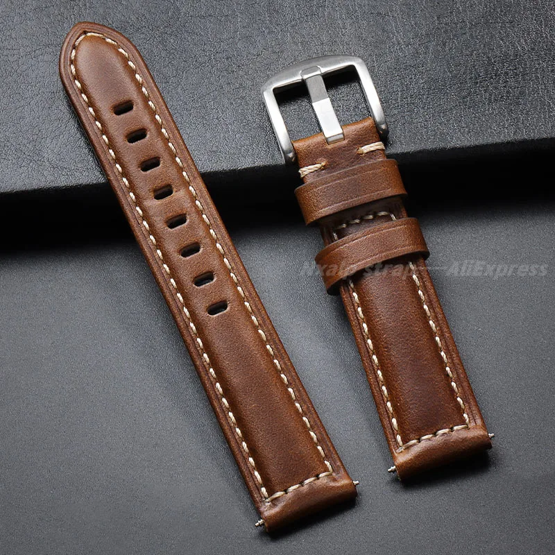 Genuine Leather Calfskin Strap 20mm 22mm 24mm for Huawei Watch GT 4 3 46mm Oil Wax Leather Band for Galaxy Watch 6 5 Accessories