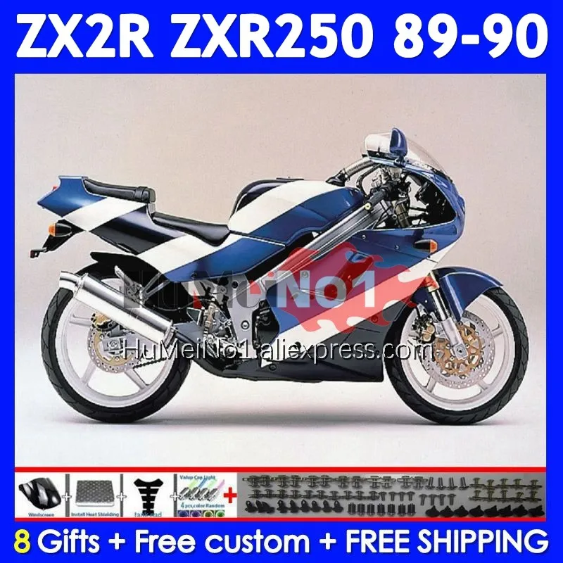 Blue white Body Kit For KAWASAKI NINJA ZXR-250 ZX2R ZX-R250 ZXR 250 C 239No.83 ZXR250 ZX-2R 89 90 ZX 2R R250 1989 1990 Fairing