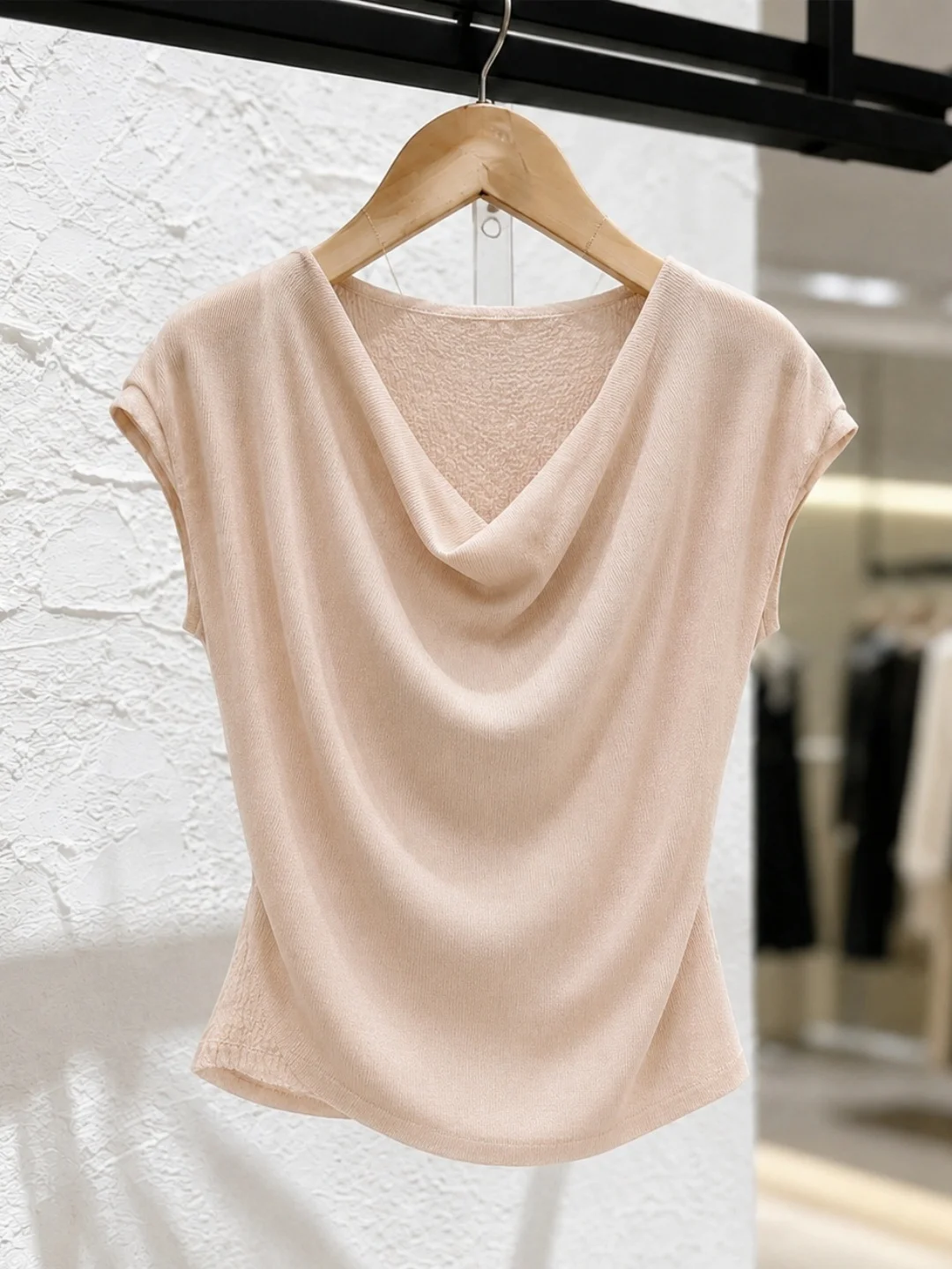 

Summer 2026 Ice Silk Knitted Casual Fashionable Pure Color Neckline Sweater Korean Style Commute Light Maturity Trendy Top