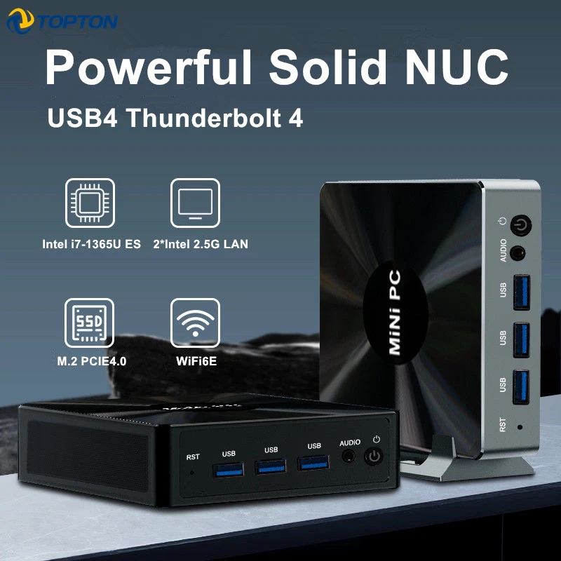 TOPTON Intel Nuc i7 1365U ES 게임용 미니 PC Thunderbolt 4 2*DDR5 2*i226-V 2.5G LAN 방화벽 컴퓨터 Windows 11 WiFi6E