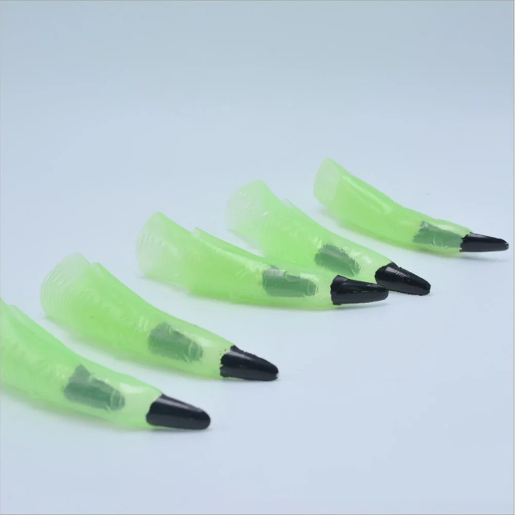 20 pçs luz noturna unhas halloween bruxa dedos falso assustador luminoso vermelho decorações brincadeira adereços unhas de bruxa