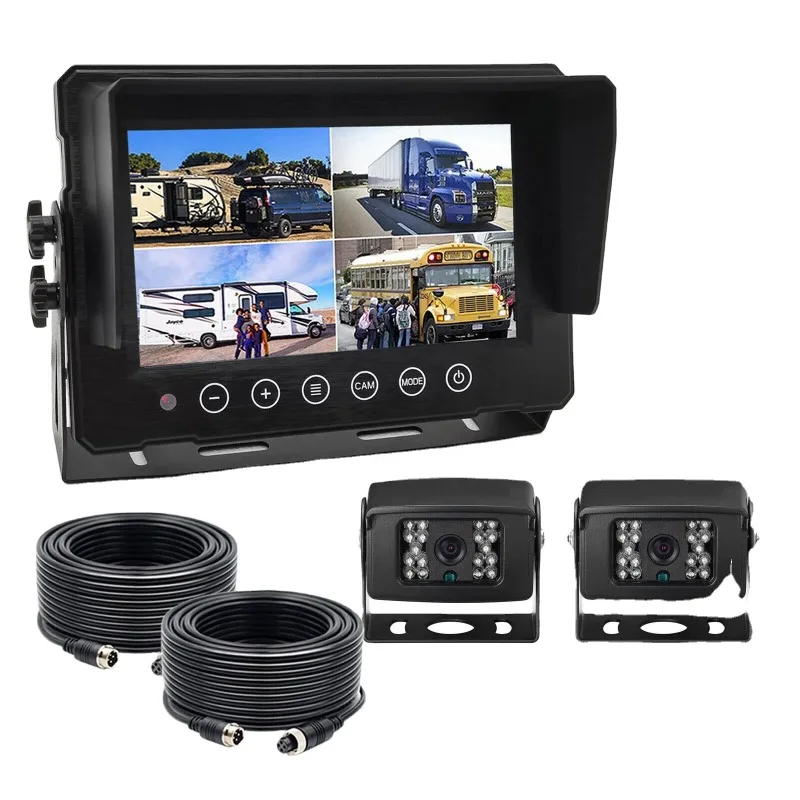 IPoster for Truck Forklift Boat 7in IPS Screen Quad Split Monitor with 2 X1080P 1200TVL Rear View Front View Cameras Kit