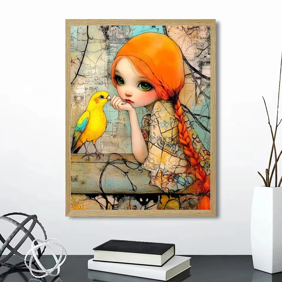 

Cartoon Girl with Bird Daze 500/1000/1200/2000 PCS Jigsaw Puzzles Family Activity Games for Gameroom Bedroom Gifts Frameless