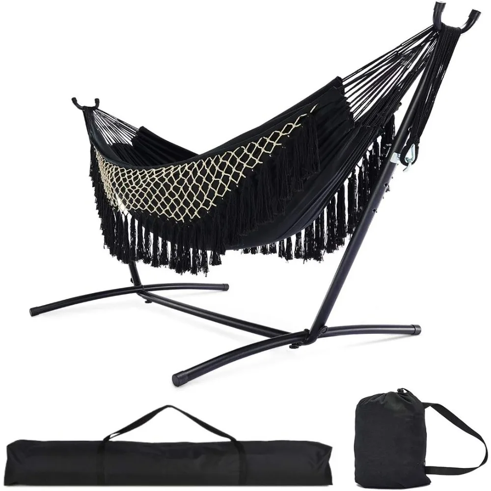 Hammock with Stand 2 Person Heavy Duty, Portable with Stand for Camping and Outdoor, Adjustable Steel Stand and Double