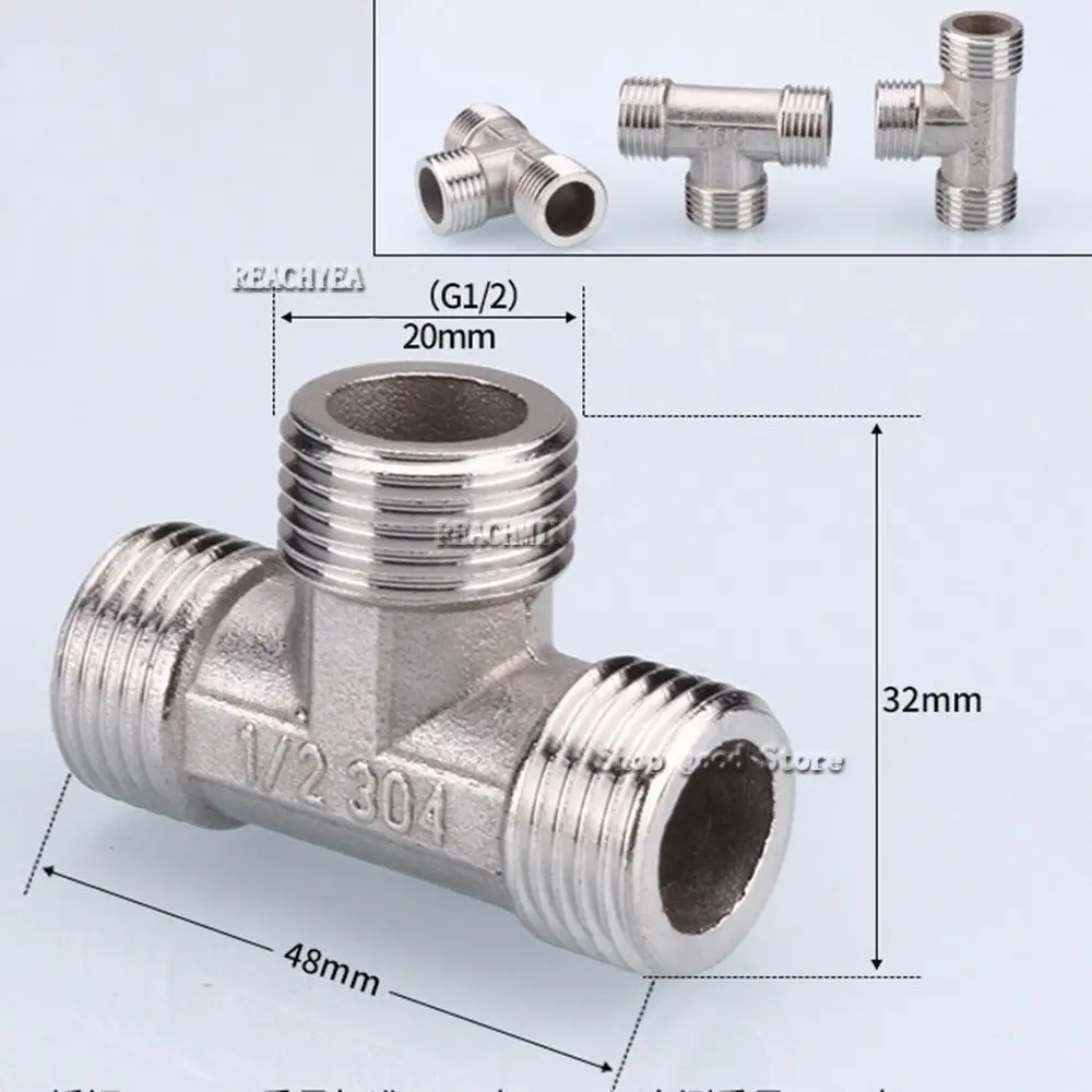 Aço inoxidável Elbow Joint Adapter, Encanamento Fittings, Tee Tipo Redução, BSP Rosca Fêmea, Butt Acoplador, 1/2 ", 3/4"