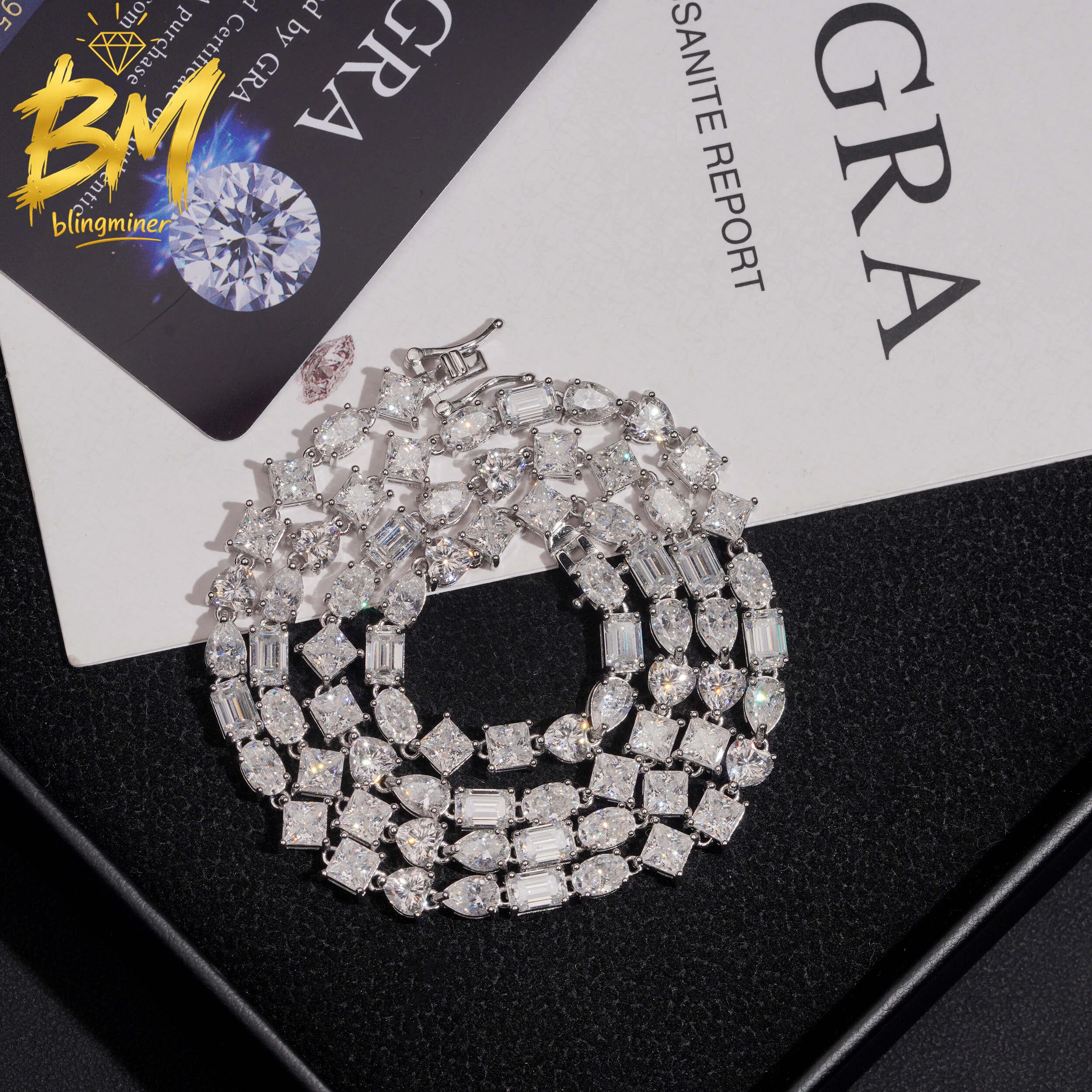 Blingminer 7.7mm Iced Out VVS Moissanite Tennis Chain Iced Out Necklaces For Men S925 Silver Pass Diamonds Tester GRA