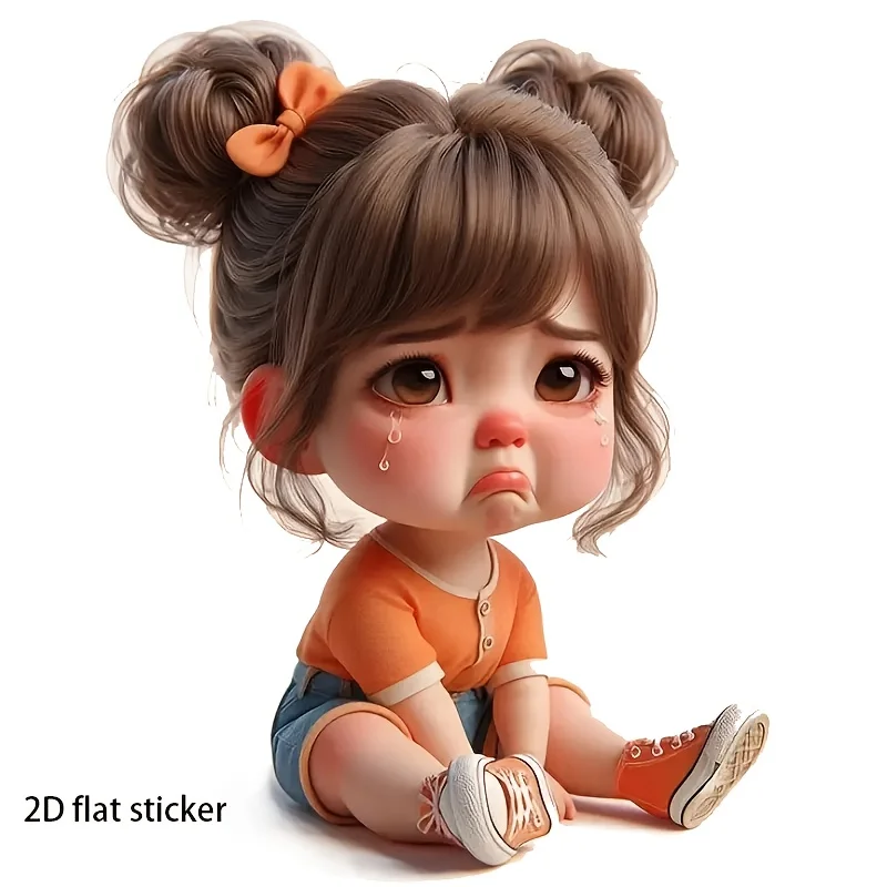 Crying Cute Cartoon Girl Vinyl Sticker, Self-Adhesive Waterproof Decal for Car, Motorcycle, Laptop & Smooth Surfaces