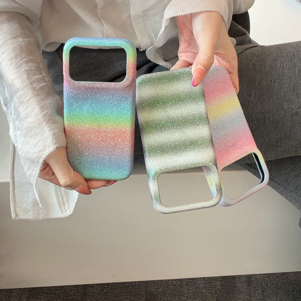 

Нежный девичий чехол для телефона с радужным мерцающим эффектом из искусственной кожи, противоударный, для iPhone 17 16 15 14 Pro Max
