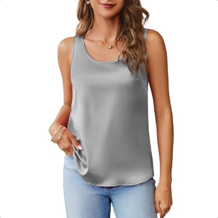 

Zeagoo Silk Satin Tank Tops for Women Scoop Neck Sleevel Camisole Tops 2025 Summer Basic Blouses