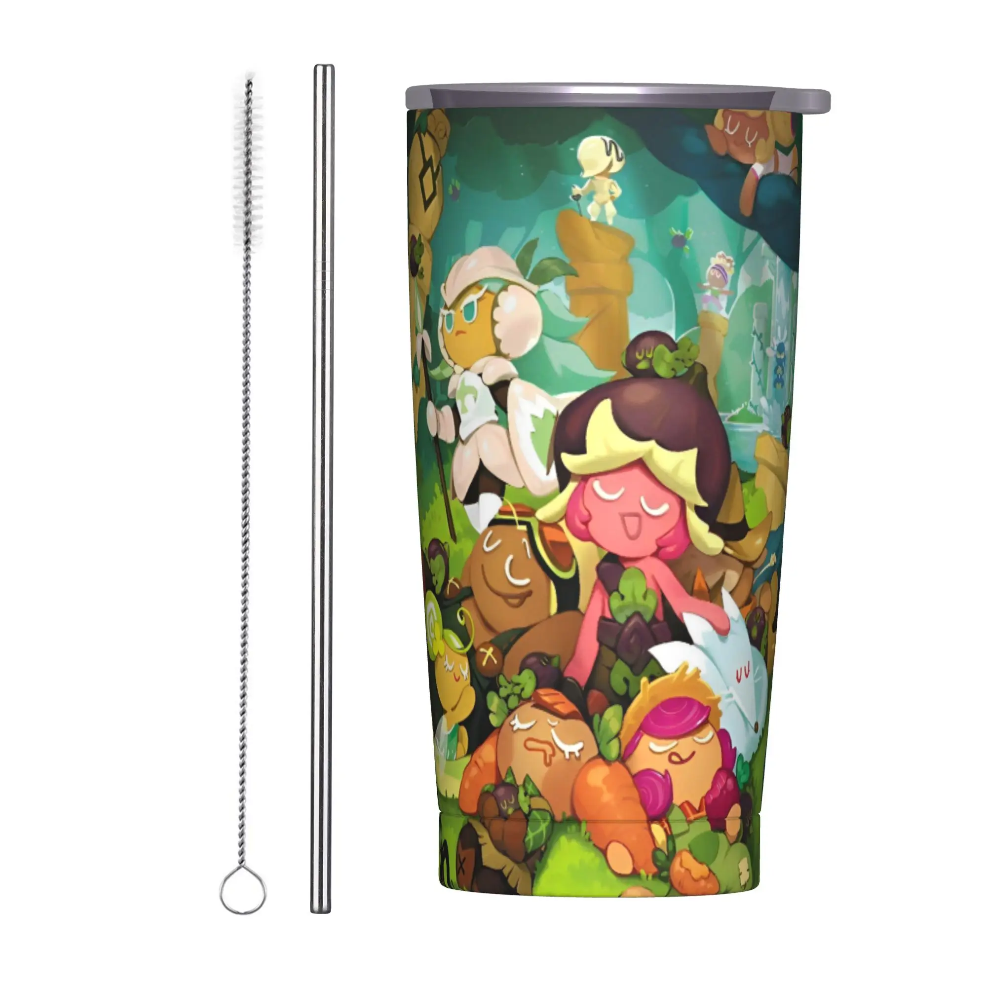 Cookie Runs Kingdoms Characters Insulated Tumbler with Straws Gacha Stainless Steel Thermal Mug Double Wall Car Bottle Cup, 20oz