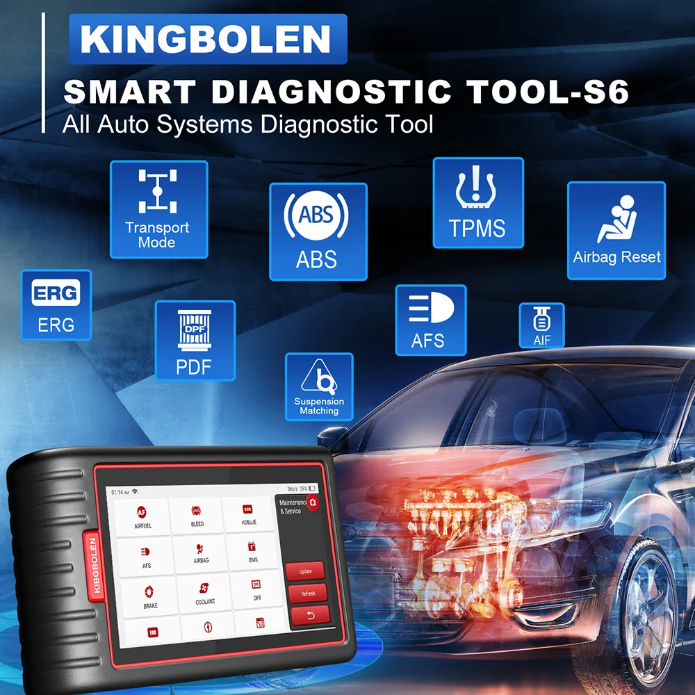 KINGBOLEN S6 Full Systems OBD2 Diagnostic Scanner 28 Reset Bi-Directional Test Lifetime Free Updat Scanner