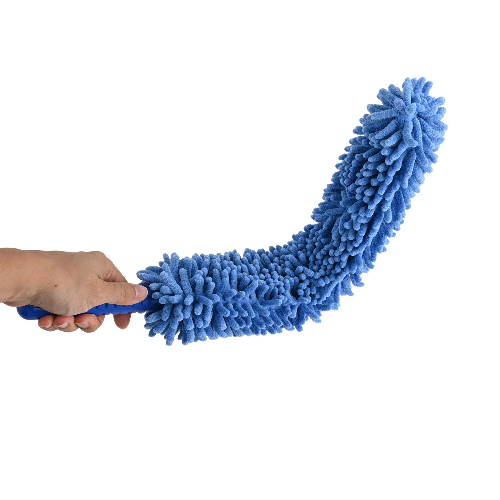 1pc Bendable Chenille Duster Brush Flexible Handle 57.5cm Blue Washable Microfiber Cloth Home Car Fan Window Ceiling Furniture