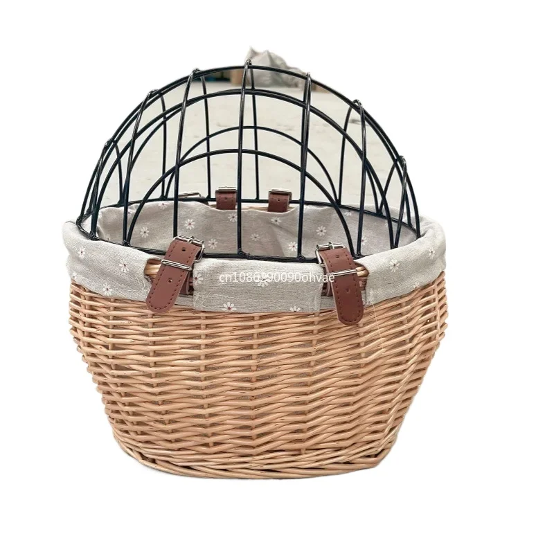 Bicycle pet cage car storage basket with iron cover dog cage storage rear frame woven