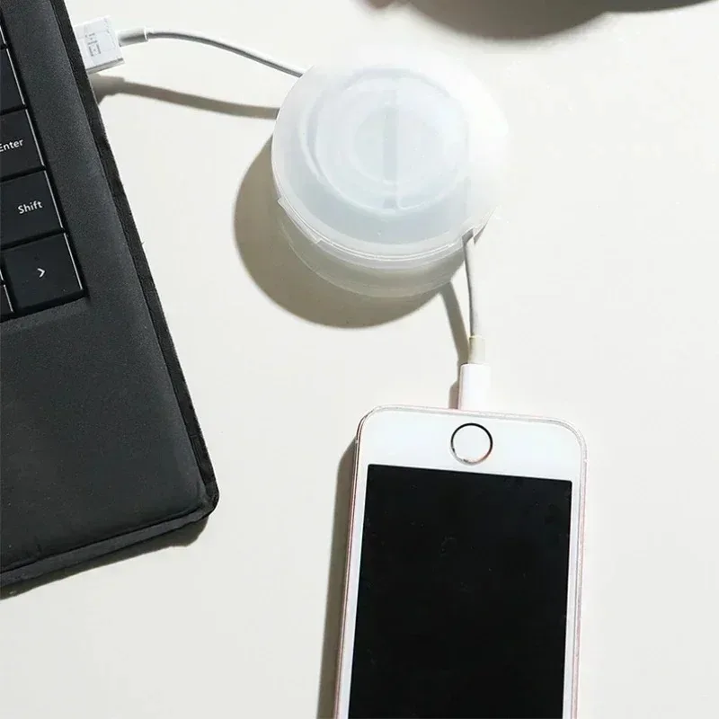 2PC Rotatable Round Earphone Winder with Mobile Phone Data Cable Charger Wire Storage Box Automatic USB Cord Organizer Adjustabl