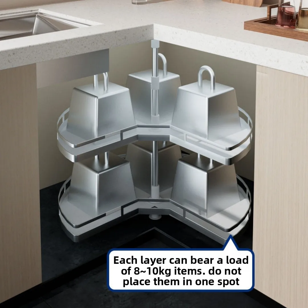 -oo 360° Rotating 2-Tier Corner Cabinet Pull-Out Basket Stainless Steel Little Monster Swivel Storage for Kitchen Blind Corner