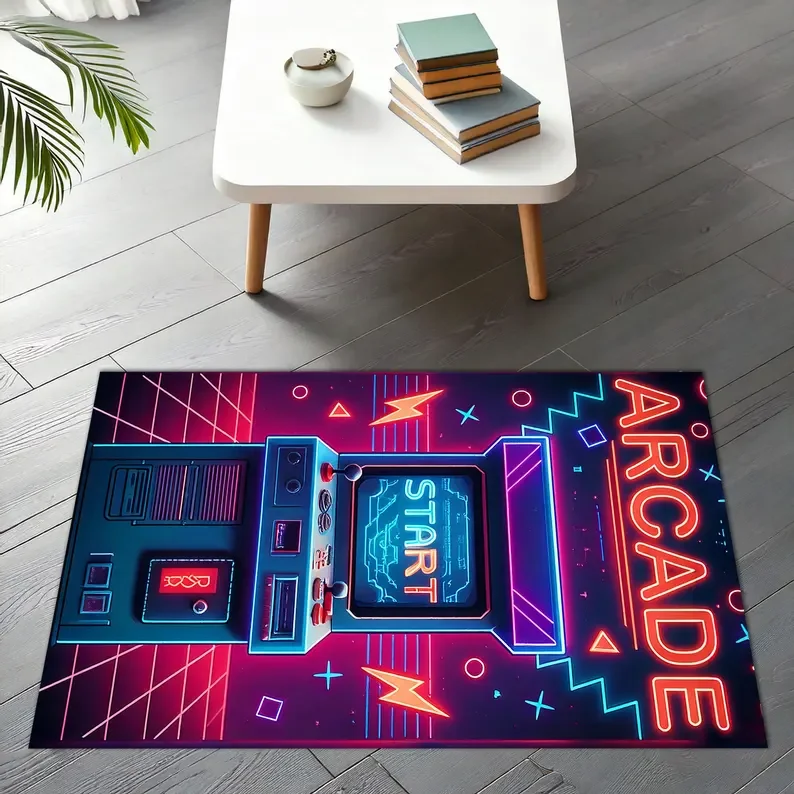 Arcade Machine Gamer Rug Retro Gaming Floor Mat Video Game Room Carpet Pixel Art Rug Gaming Setup Decor Neon Arcade Runner