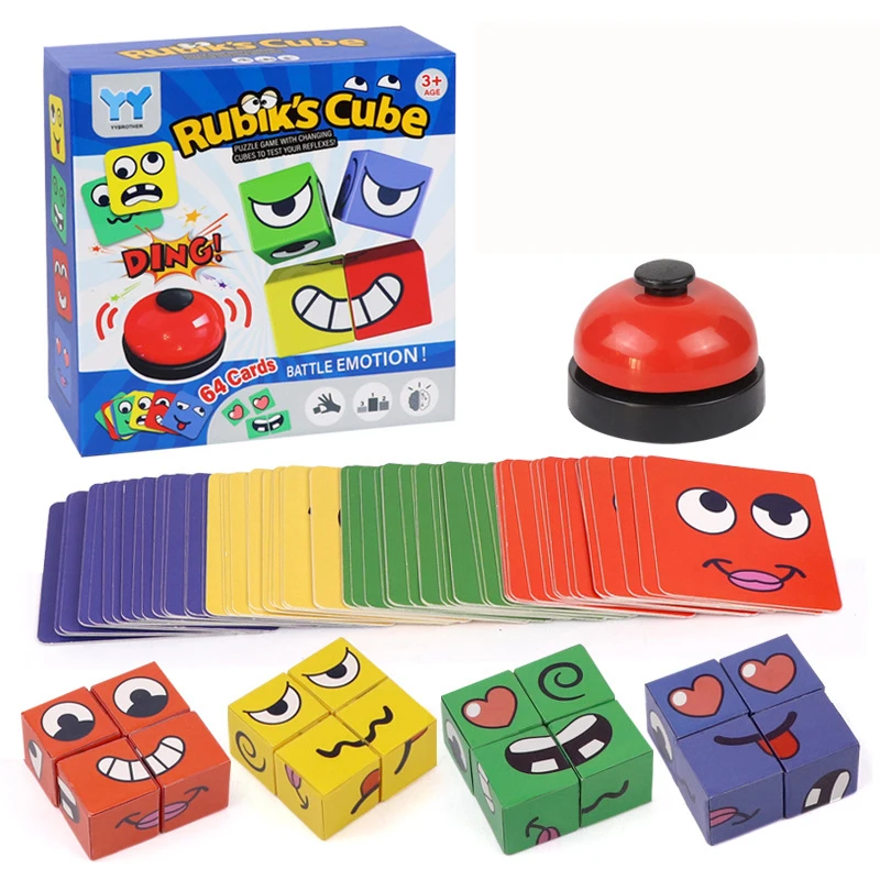 Kids Face Change Expression Puzzle Building Blocks Montessori Cube Table Game Toy Wooden Educational Toys for Children Gifts