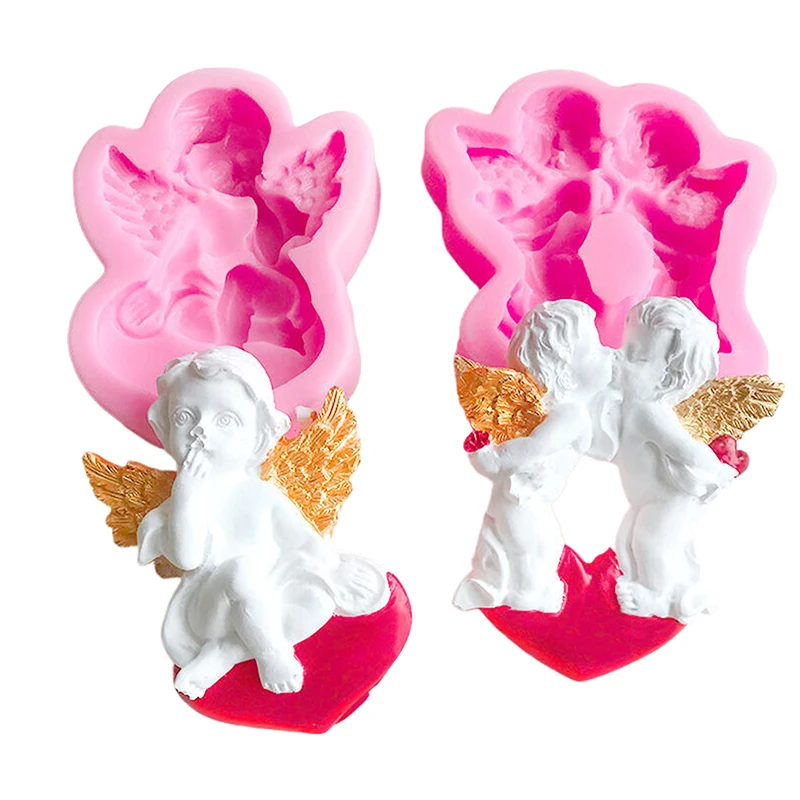 3D Angel Shape Silicone Mold DIY Cupcake Topper Fondant Baking Tools Chocolate Mold For Baby Birthday Party Cake Rim Decoration