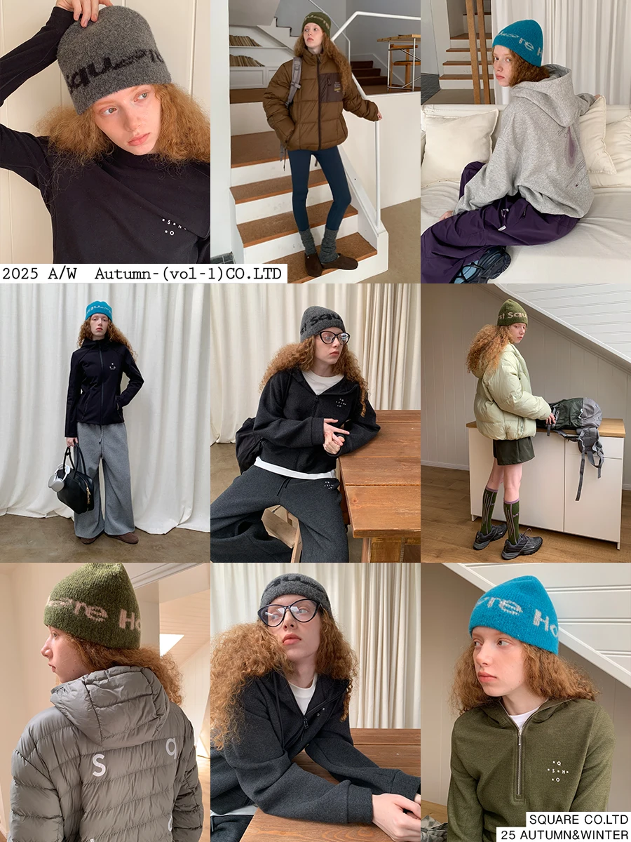 Warm Woolen Knitted Hat Square Houlest Letter Pattern round Top Large Circumference Face Slimming Cold Proof Women's Cap