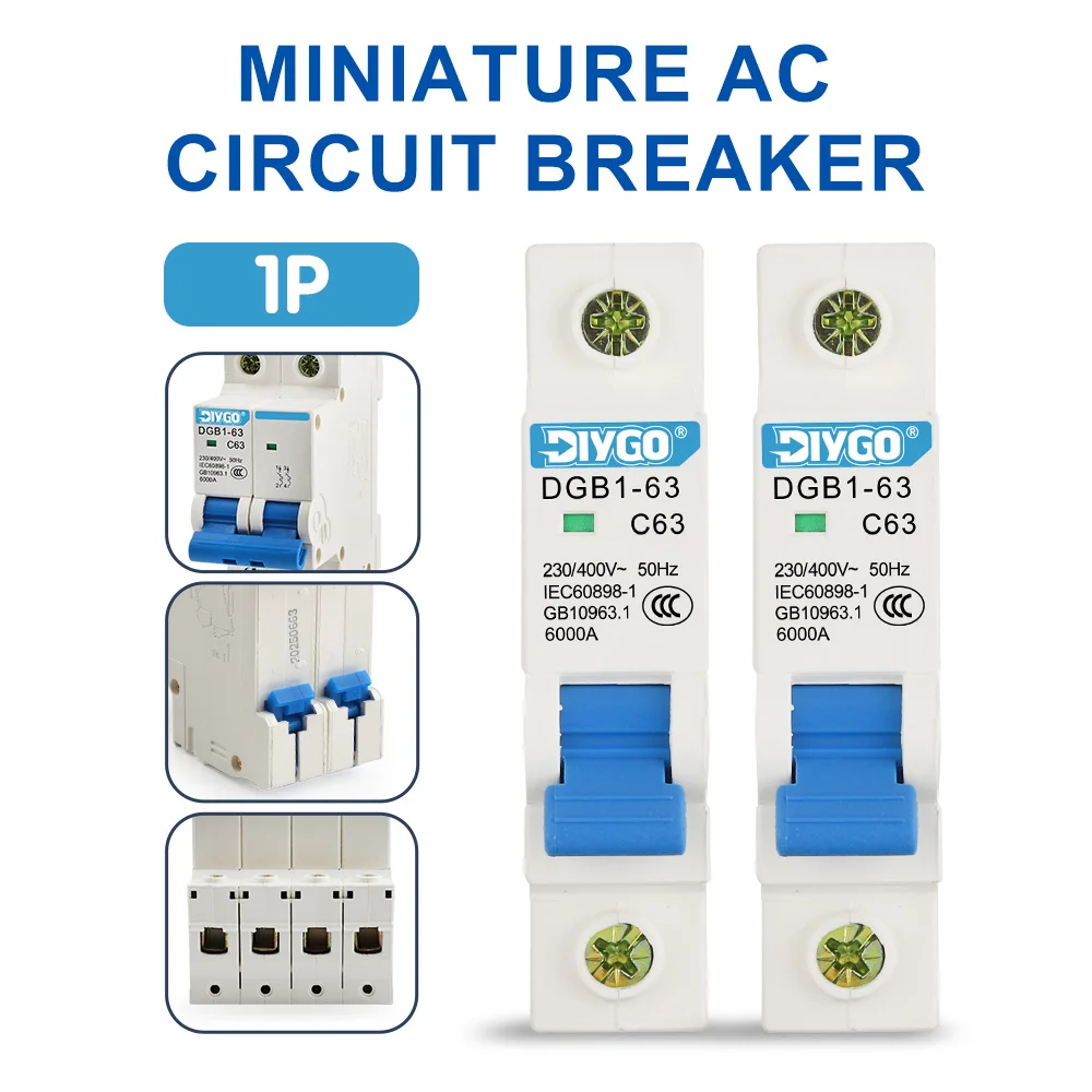 

1P AC MCB DGB1-63 C Type 230/400V~50Hz/60Hz Miniature Circuit Breaker Switch With Indication 6A 10A 16A 20A 25A 32A 40A 50A 63A