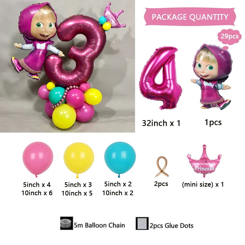 29 Stück Disney Marsha und Bär Themenballon Digitale Säule 1–9 Jahre altes Mädchen Geburtstag Partyzubehör Dekoration Babyparty Geschenk