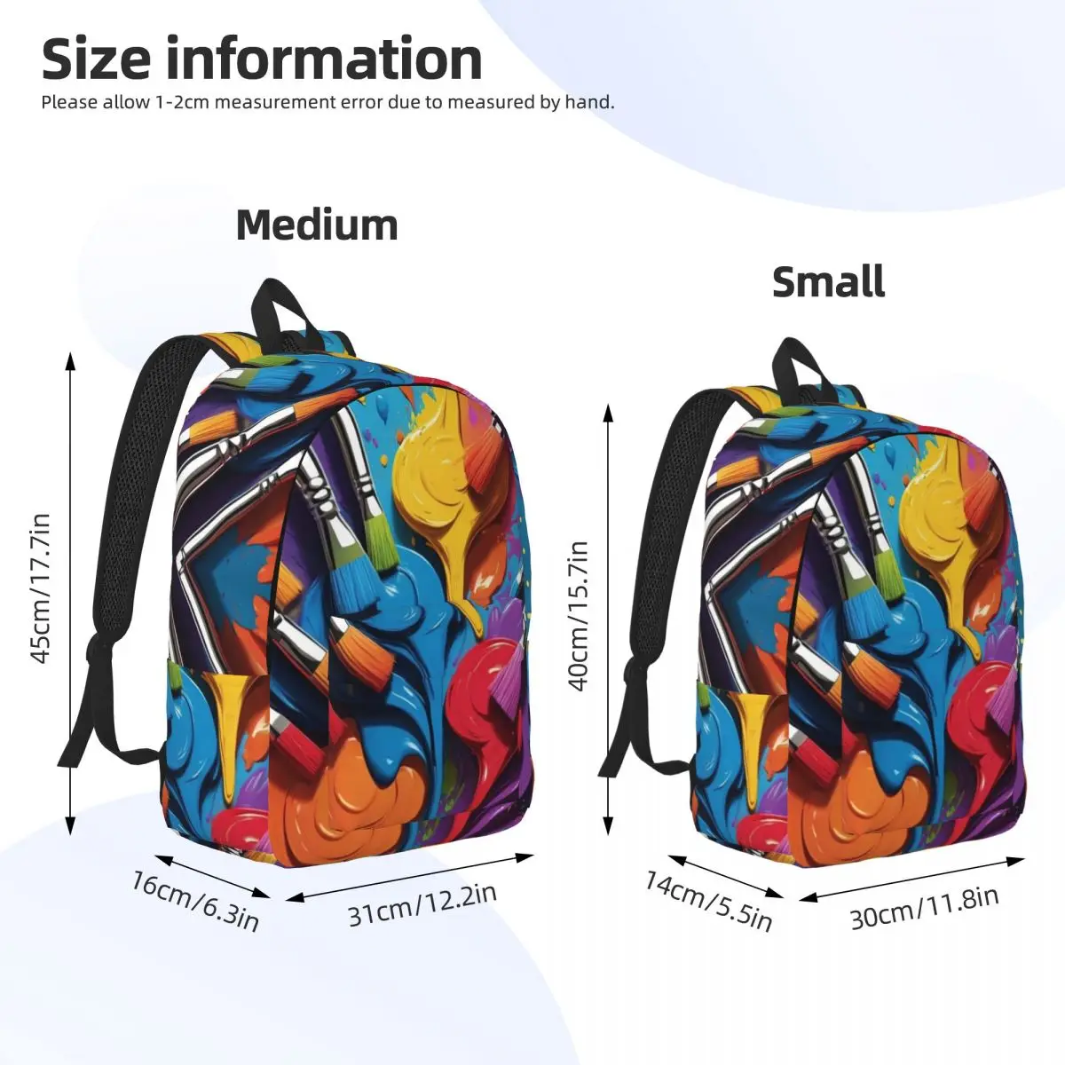 Colorful Paintbrushes And Paint Design Backpack Daypack Large Capacity Children BookBag School Bag Shoulder Bags for Boys Girls