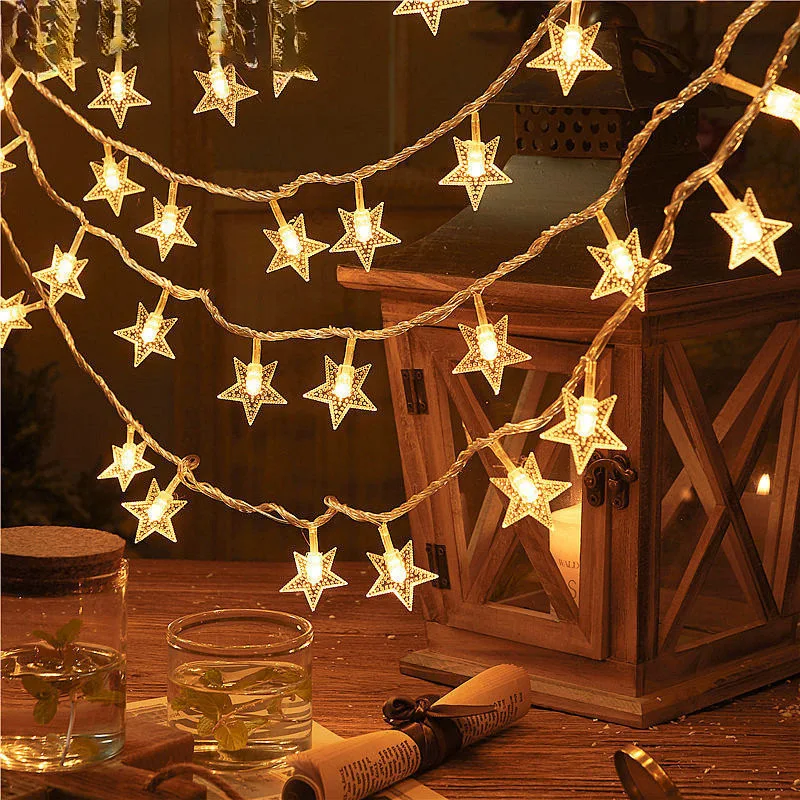 Eid Mubarak Festoon Star Fairy String Lights Battery Power Wedding Party Bedroom Decor Outdoor Garland Ramadan Home Decoration