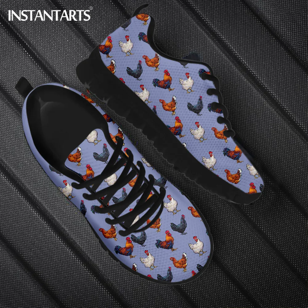 INSTANTARTS Rooster Purple Print Women's Outdoor Running Shoes Mens Casaul Flat Shoes Breathable Wear Resistant Walking Sneakers