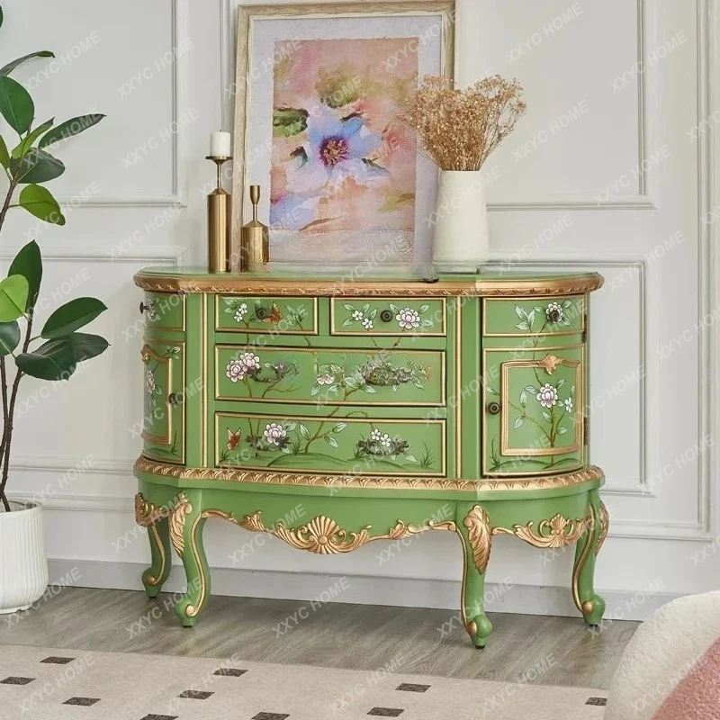 WSHome Entry Entrance Cabinet Semicircular Engraved Painted Decorative Dining Side Cabinet Bedroom