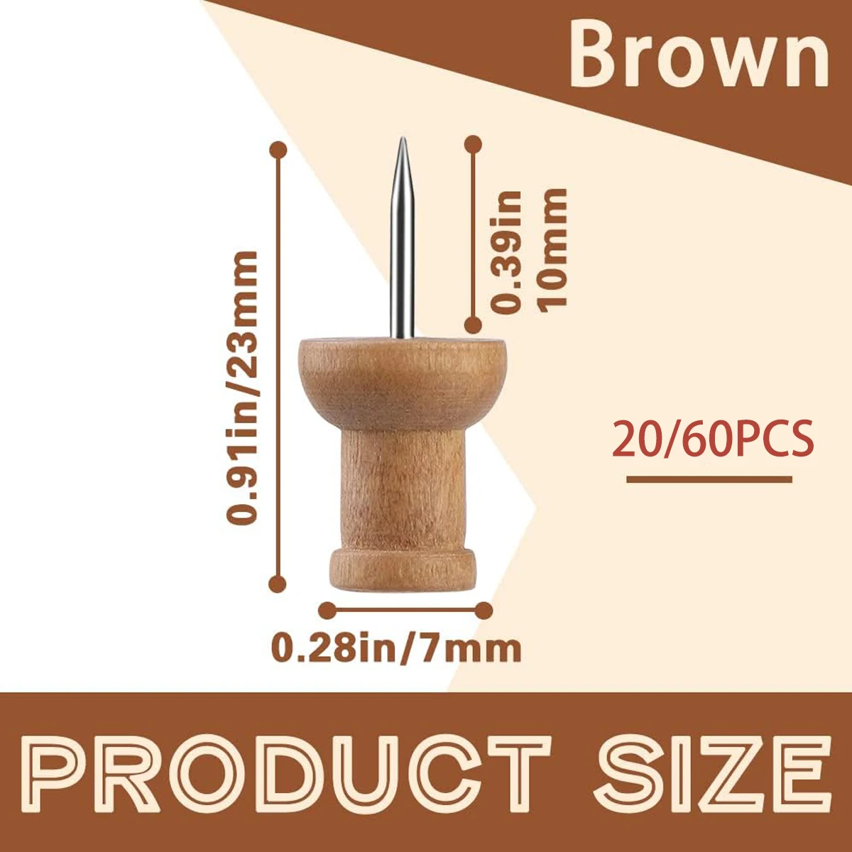 20/60Pcs Wooden Push Pins Thumb Tacks for Decorative Wall Bulletin Board Map Pins Natural Wood Color image 6