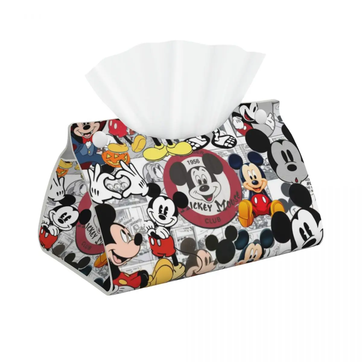 Custom Comics Mickey Mouse Tissue Box Cover for Bathroom Car Cartoon PU Leather Rectangular Facial Tissue Box Holder