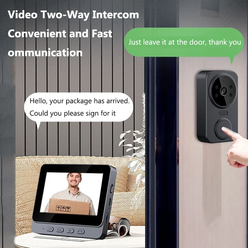 Timbre de videoportero inalámbrico con visión nocturna, pantalla IPS de 4,3 pulgadas, WiFi, cámara Visual, timbre de puerta de vídeo de seguridad inteligente para el hogar
