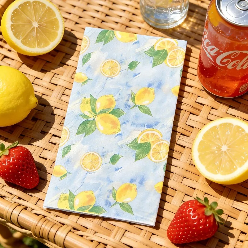 20 Sheets of 33 * 40cm 2Ply Fresh Lemon Long Printed Napkins for Afternoon Tea Party Decoration, DIY Decoupage Paper