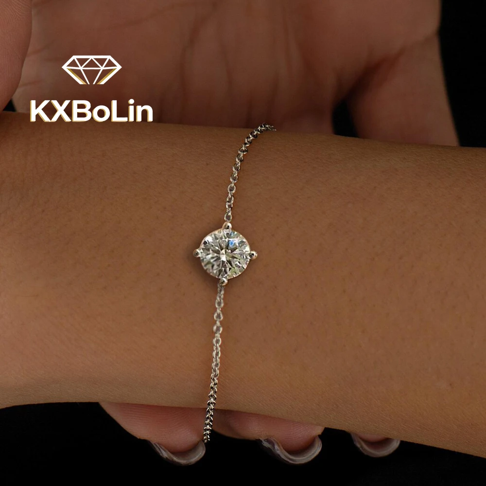 

1 карат бриллиантового пасьянса с муассанитом и бриллиантами для женщин, 100% стерлинговое серебро 925 пробы, круглый браслет-подвеска, цепочка на запястье