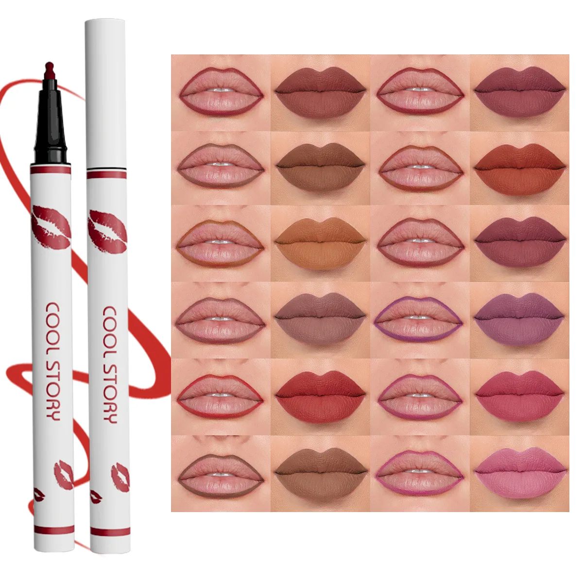 كول ستوري 14 لونًا غير لامع يدوم طويلاً، قلم تحديد شفاه سائل غير عرق غير لاصق، قلم ملمع شفاه سريع الجفاف #4