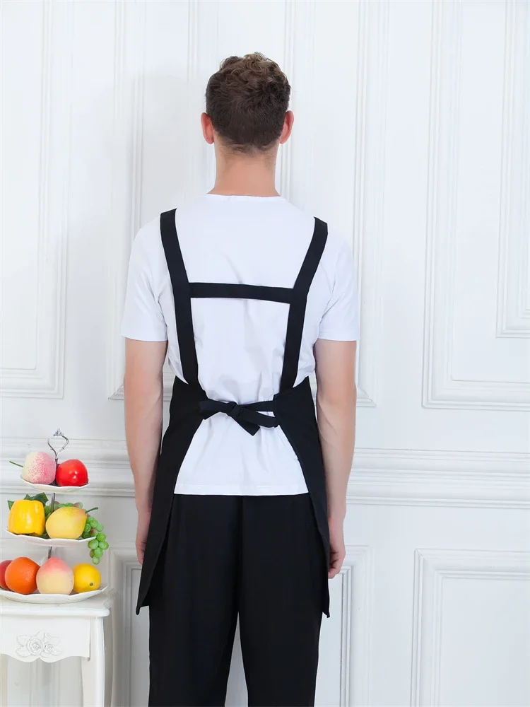 Apron Logo Custom Man Women Kitchen Mandiles Work Cooking Chefs Bib Aprons Black with Pockets Waiter Housekeeping Dealer Smocks