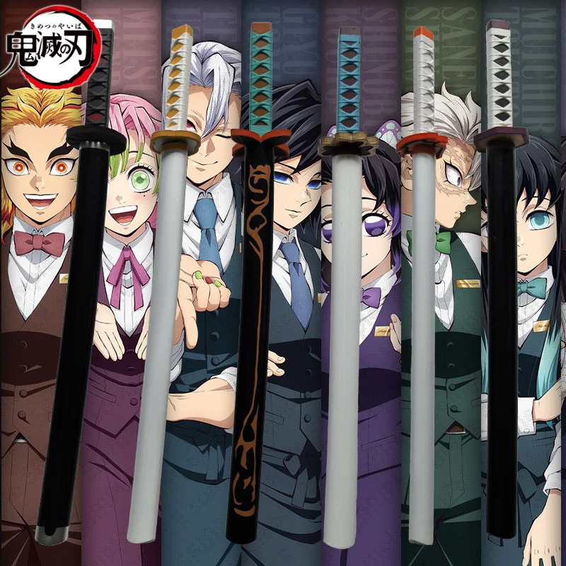Espada Katana Demon Slayer ensamblada, accesorios de Cosplay, espadas originales de Anime naranja Tomioka Giyuu Kamado Tanjirou de 72cm