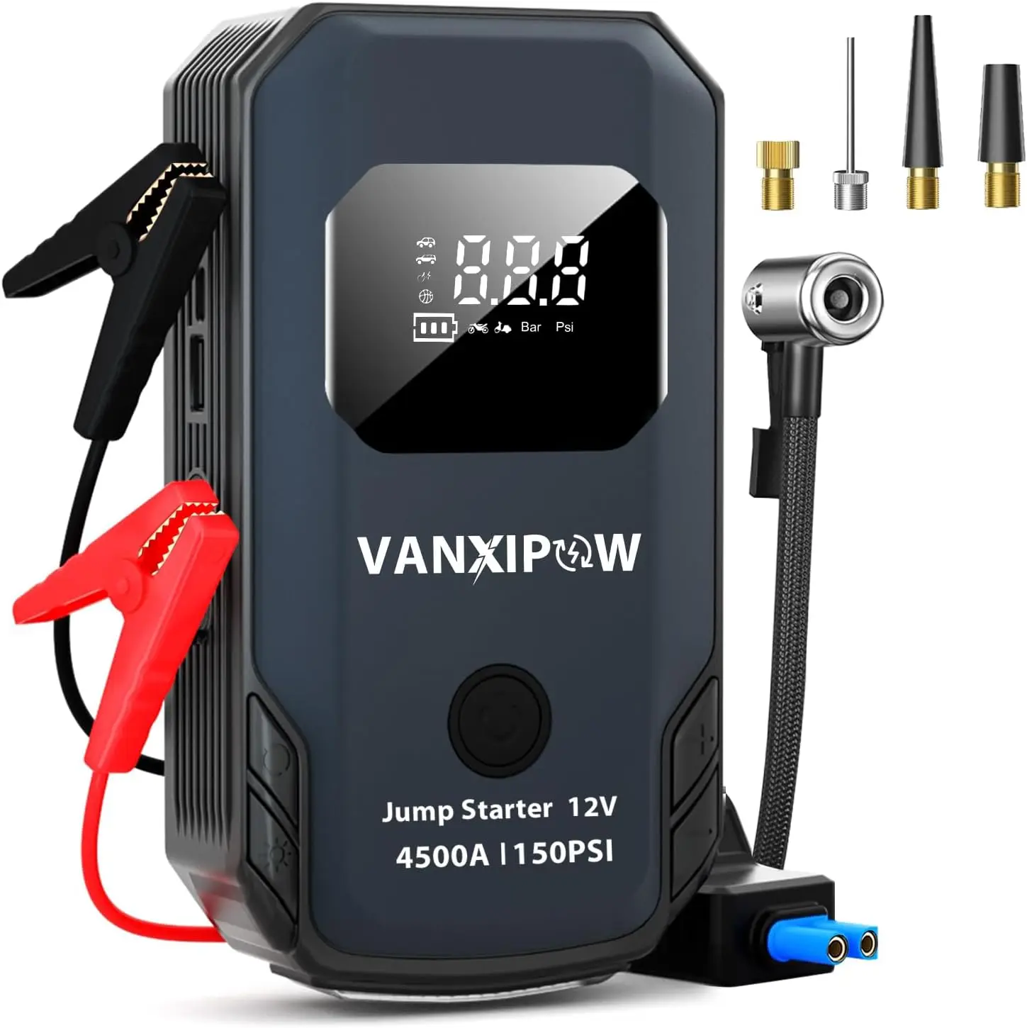 

Z8 4500A Jump Starter with Air Compressor, 12V Portable Battery Pack, 400Lm LED Light, Large LED Display, Power Bank