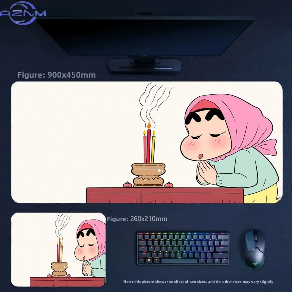 Cute Crayon Shin‑chan and Shiro Simple White Background Anime Mousepad, Rubber Non‑Slip Large Desk Mat, Cartoon Gaming Mouse Pad
