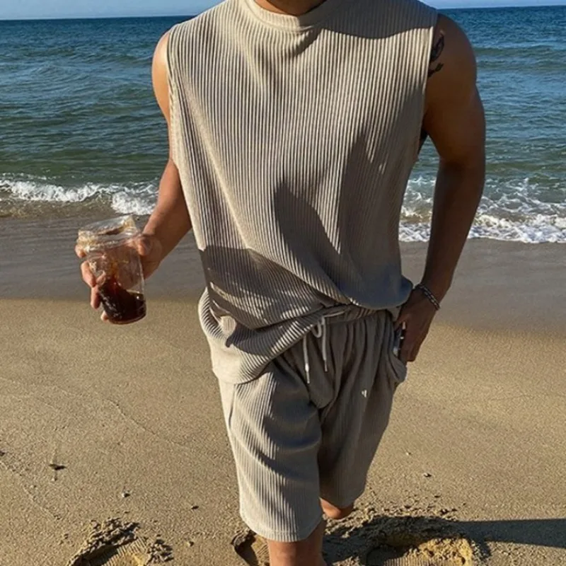

Men's Ice Silk Casual Set Lightweight Sleeveless Tank Top Shorts Quick Dry Breathable Summer Outfit for Gym Outdoor Activities