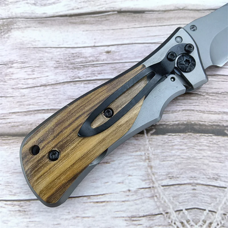 BKX35 Folding Knife Outdoor Barbecue Fishing Fruit Knife 420 Steel Inlaid Olive Wood Handle Hunting Defensive EDC Knife