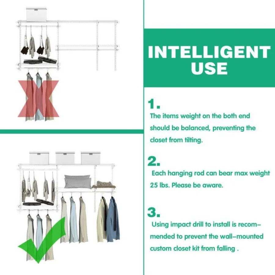 Custom Closet Organizer Kit 3 to 5 Feet WallMounted Closet System with Hang Rod
