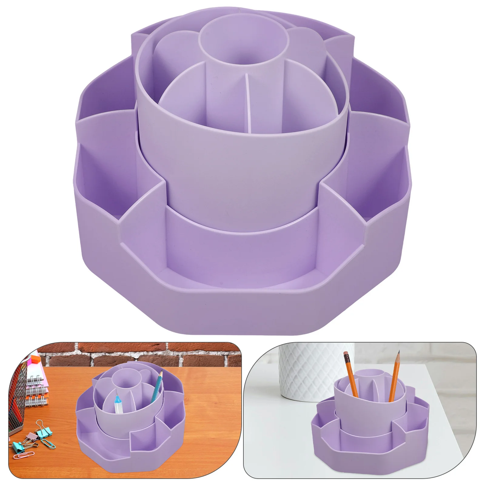 

2-in-1 Rotating Pencil Holder Desk Pencil Organizer Box for Office Students Makeup Brush Storage Supply Rotating Stationery Box