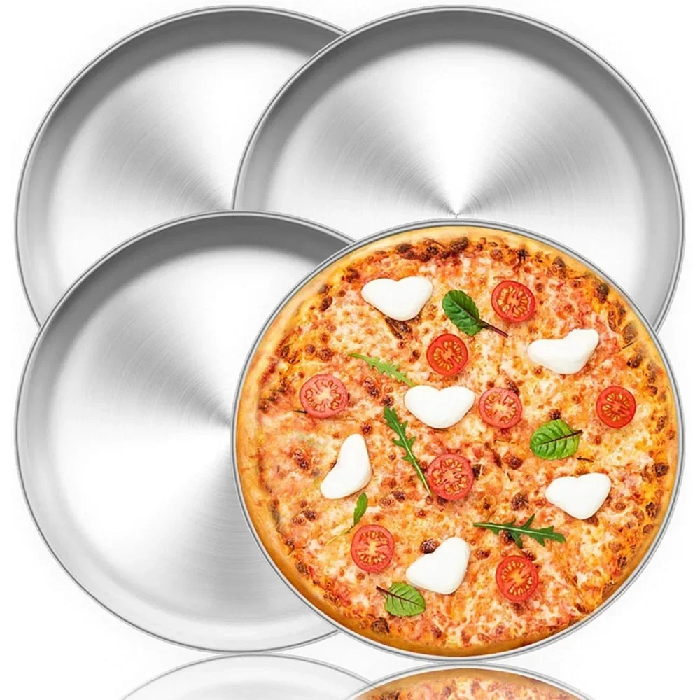 4PCS 8/9/10/12 Inch Pizza Baking Pan Stainless Steel Korean BBQ Grill Round Plate for Baking in The Oven Healthy and Durable