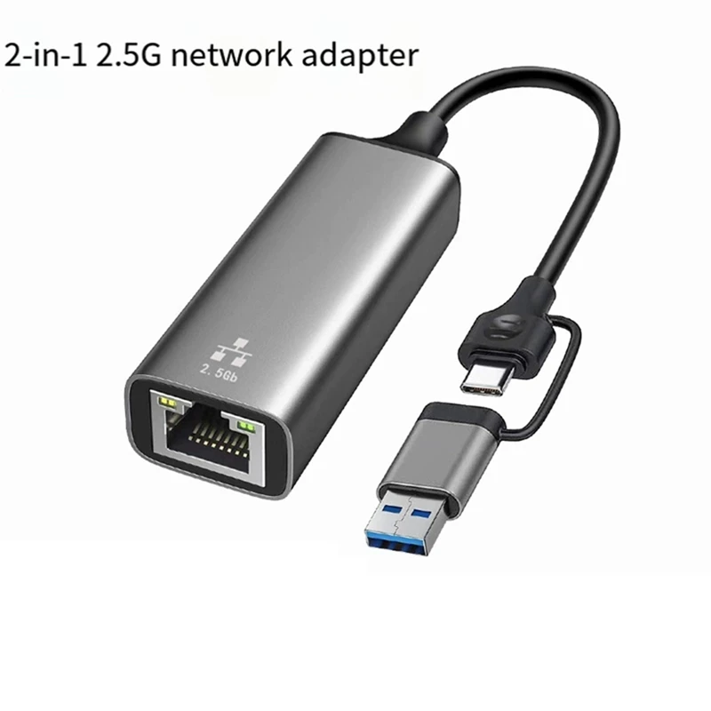Usb/Type-C Dual-Head 2-in-1 2.5g Network Card Converter Rj45 Adapter Gigabit Driver-Free Network Card-PZZW
