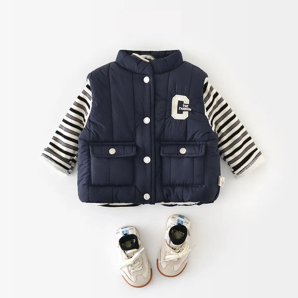 

2025 Winter New Baby Sleeveless Warm Vest Infant Girls Fleece Vest Cardigan Plus Velvet Thick Toddler Letter Jacket Baby Clothes