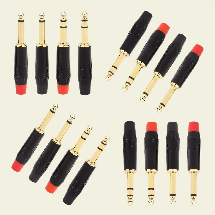 Mono Stereo Jack Connector 2/3 Pole Gold-Plated 6.35MM Audio Welded Plug